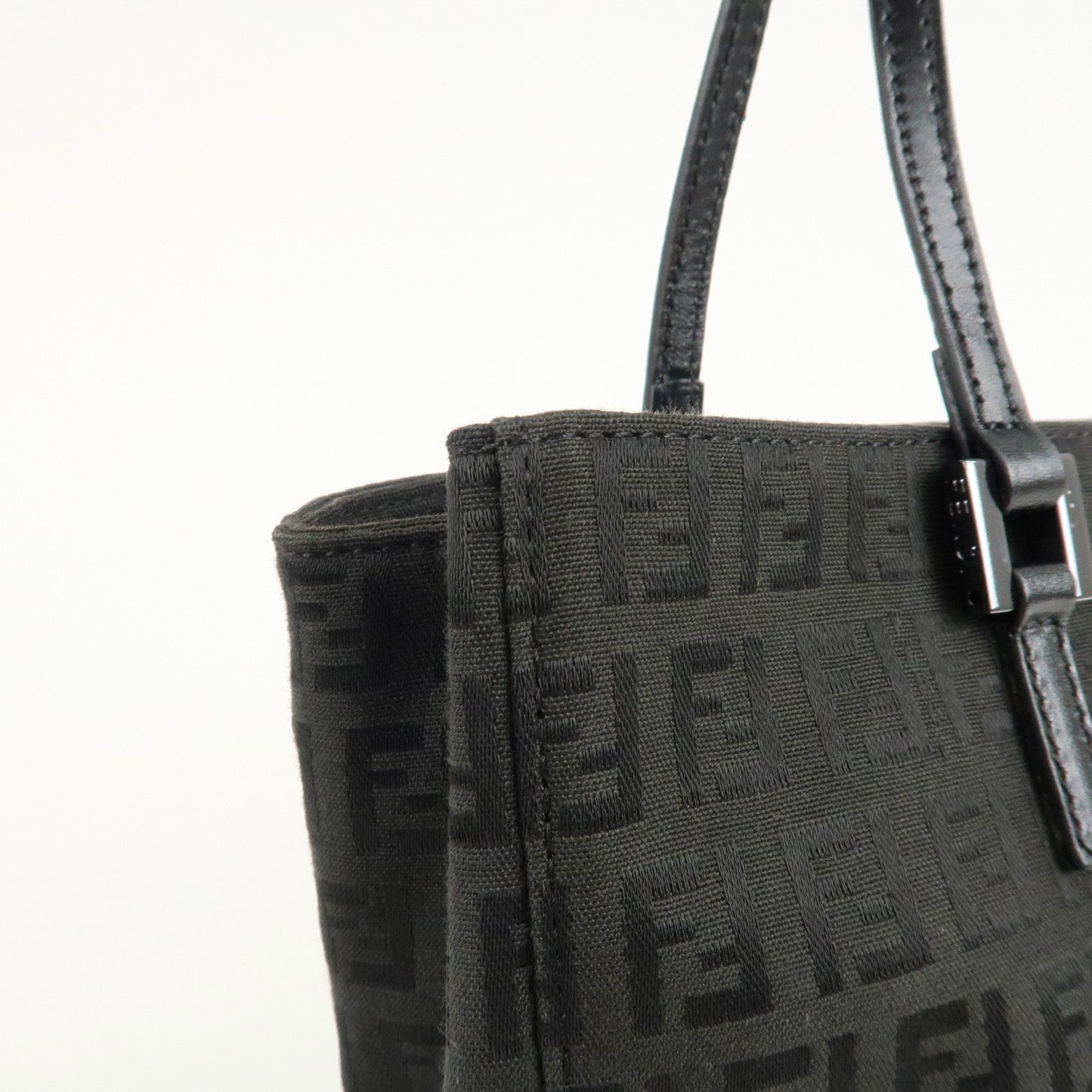 FENDI Zucchino Canvas Leather Tote Bag Hand Bag Black 8BH132  d