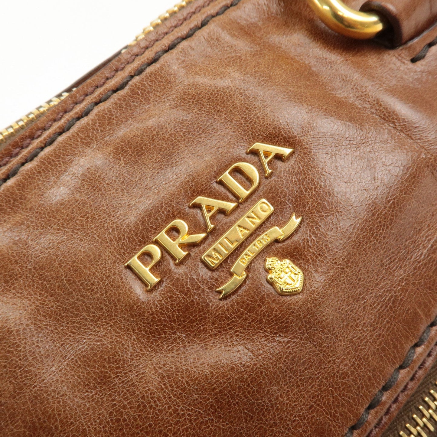 PRADA Logo Leather 2way Hand Bag Shoulder Bag Brown BL0727  d