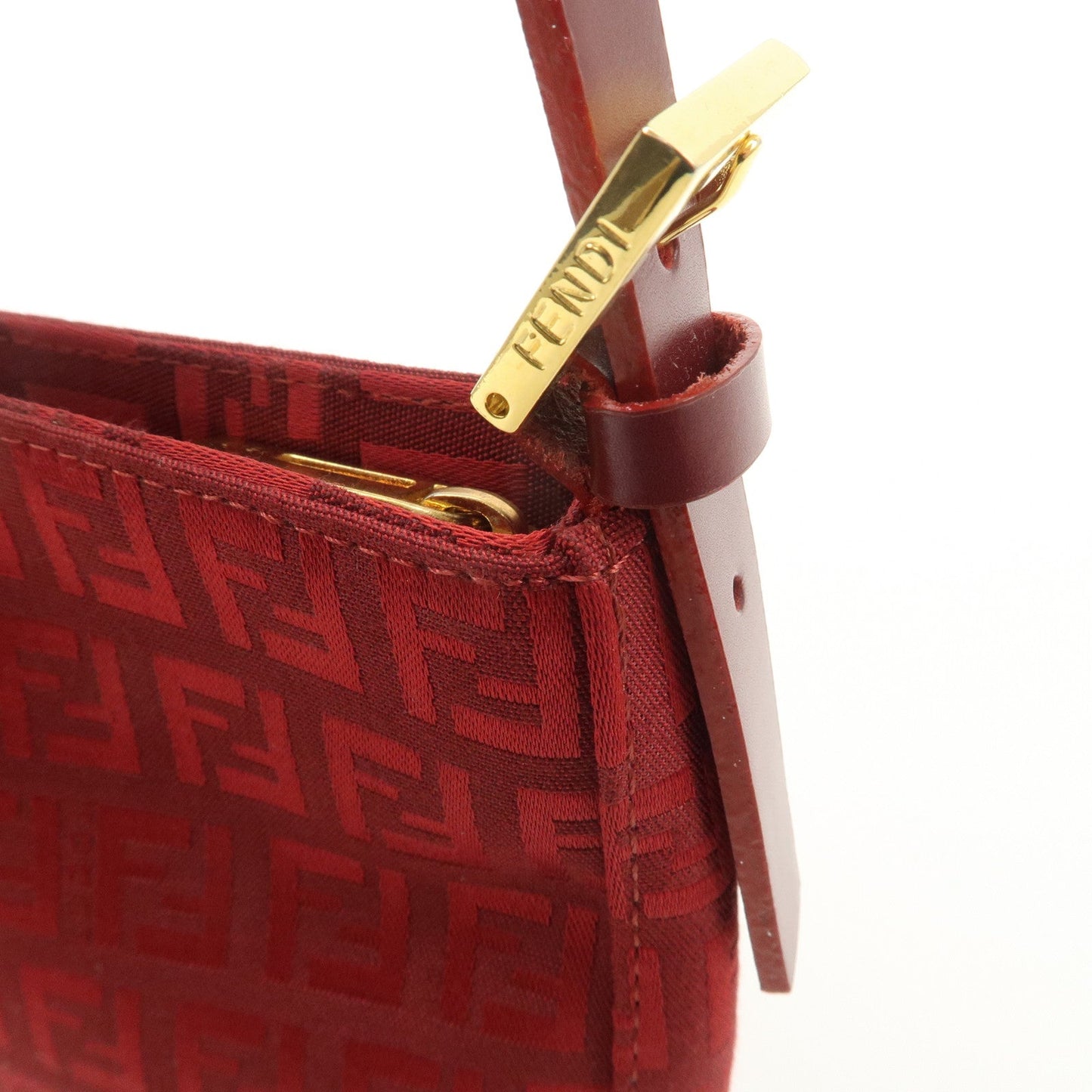 FENDI Zucchino Canvas Leather Shoulder Bag Purse Red 8BR042  d