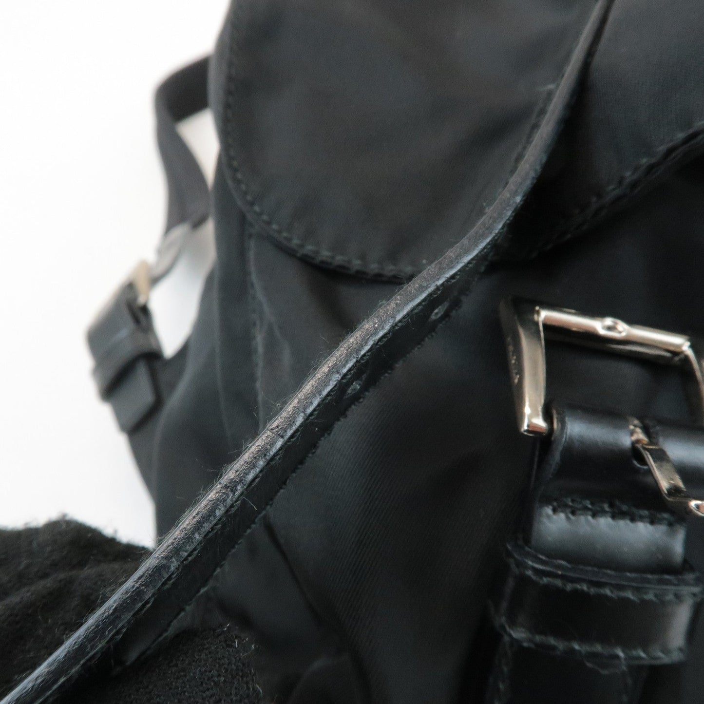 PRADA Triangle Logo Nylon Leather Back Pack Ruck Sack Black B2811  d