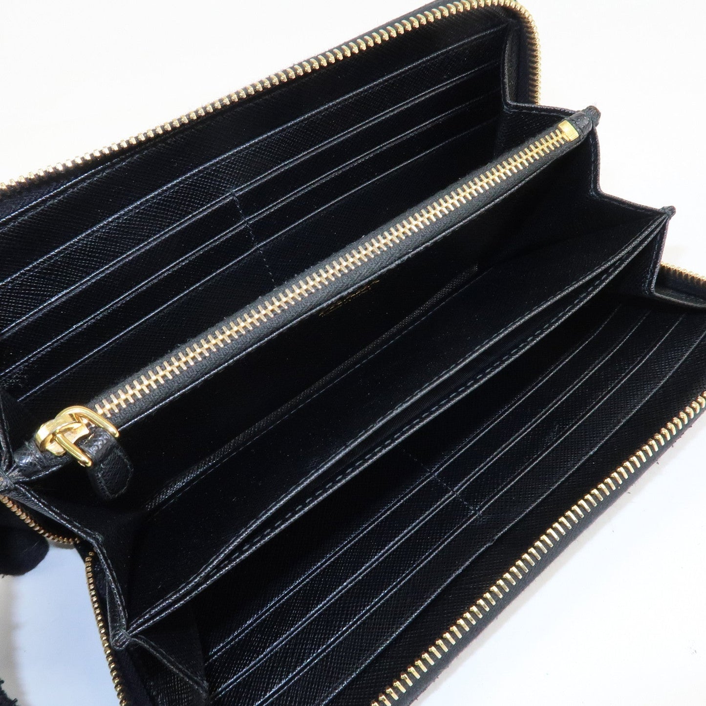PRADA Saffiano Leather Round Zipper Long Wallet Black 1M0506  d