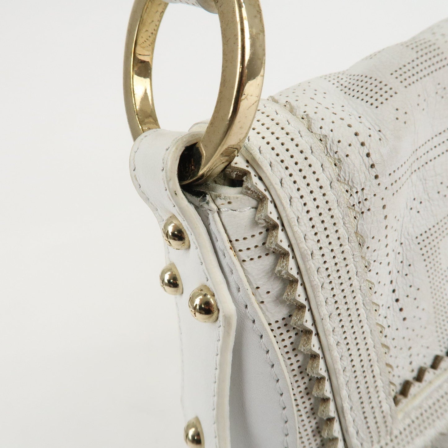 FENDI Zucca Leather Shoulder Bag Hand Bag White 8BR445  d