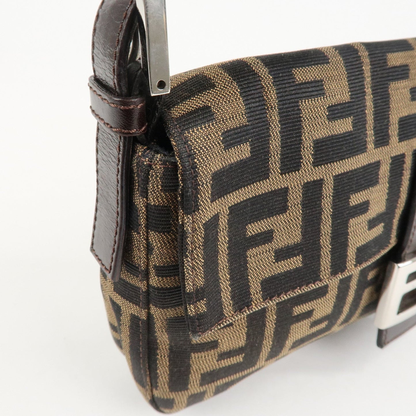 FENDI Mamma Baguette Zucca Canvas Shoulder Bag Brown Black 26424  d