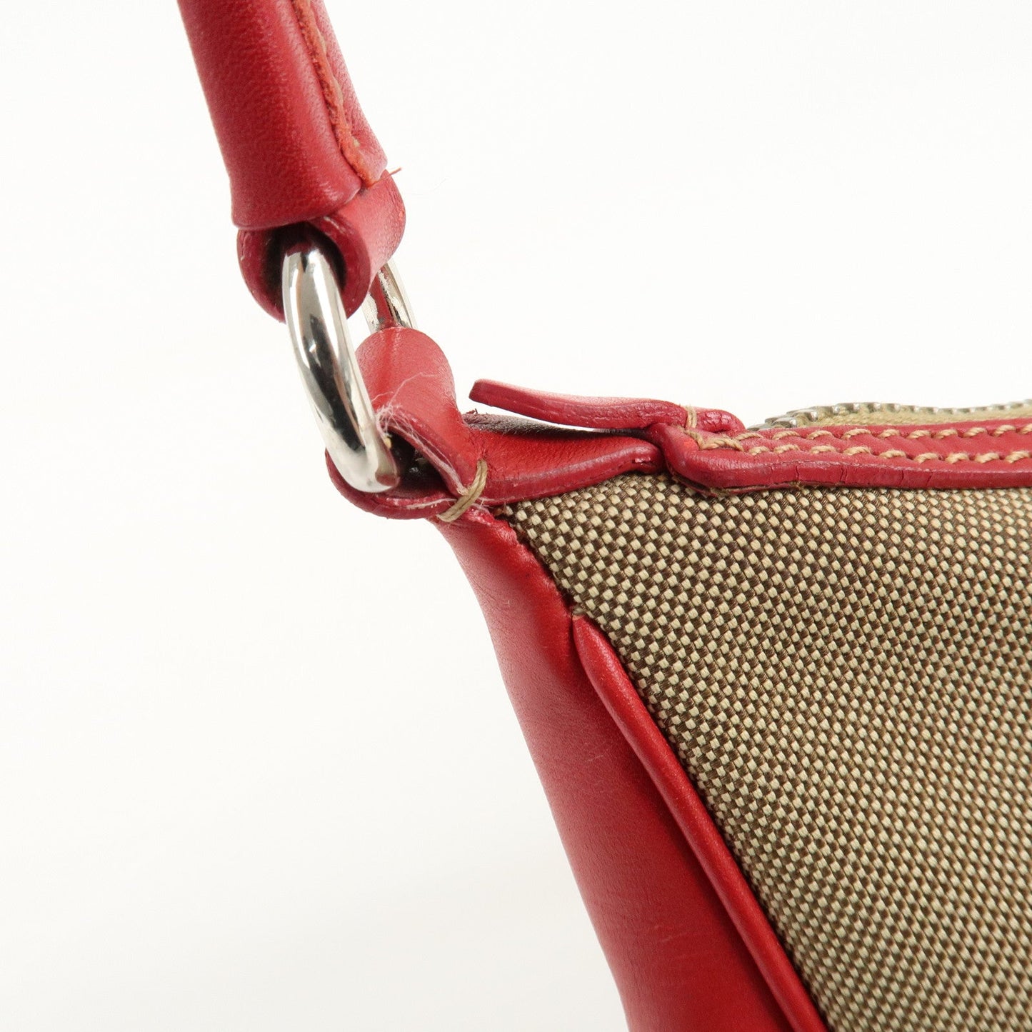 PRADA Logo Jacquard Leather Shoulder Bag Beige Red  d