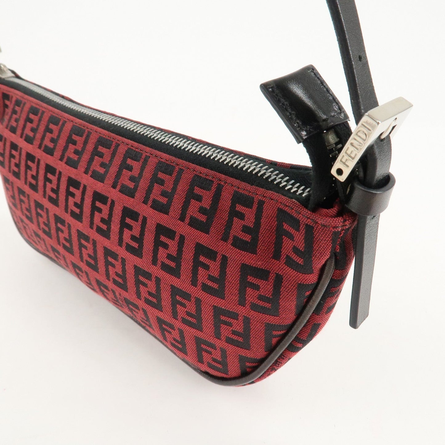 FENDI Zucchino Canvas Leather Accessory Pouch Hand Bag Black Red  d