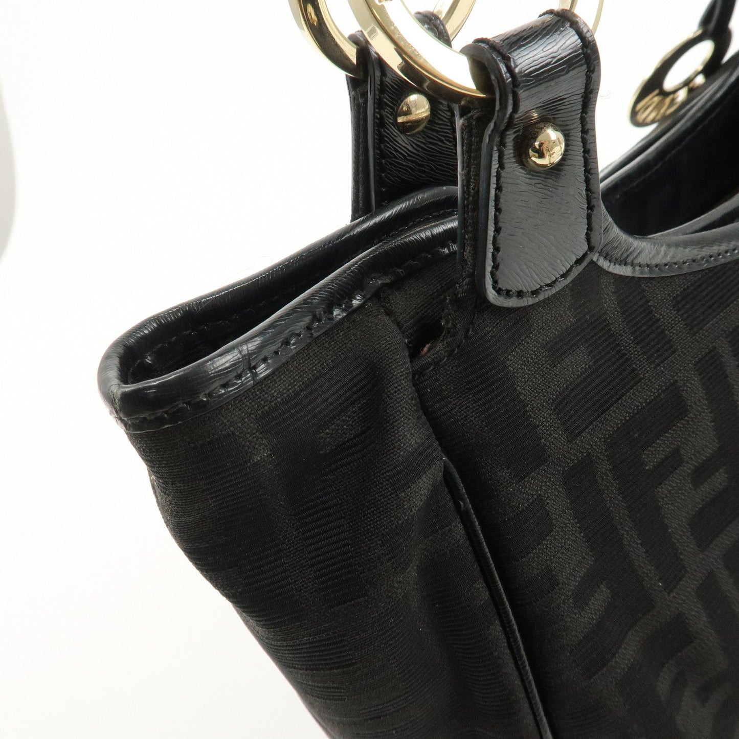 FENDI Zucca Canvas Leather Tote Bag Hand Bag Black 8BH156  d