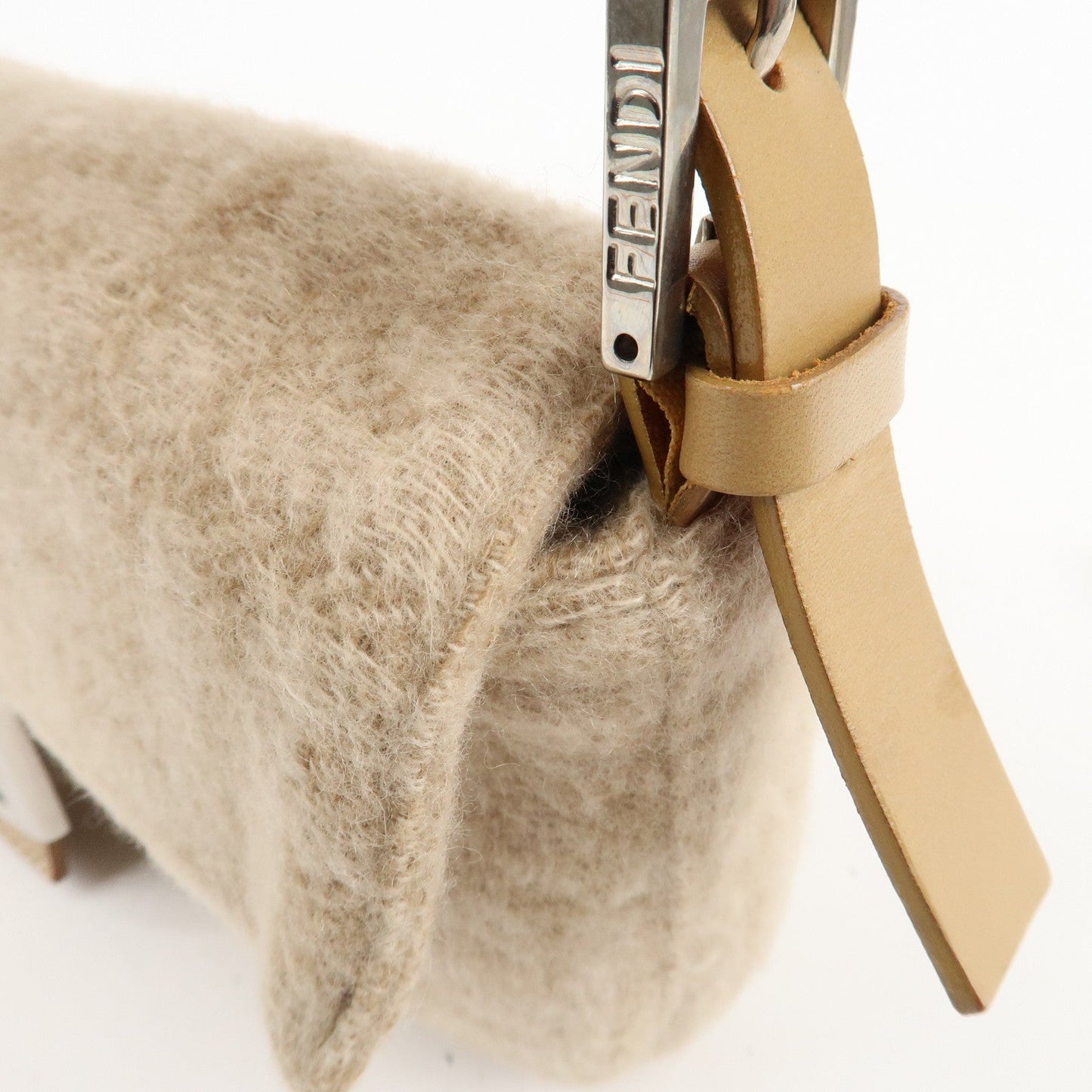 FENDI Mamma Baguette Zucca Wool Leather Shoulder Bag Beige 26424  d