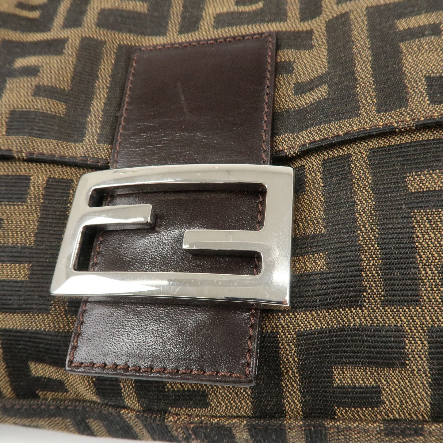 FENDI Mamma Baguette Zucca Canvas Shoulder Bag Brown Black 26424  d