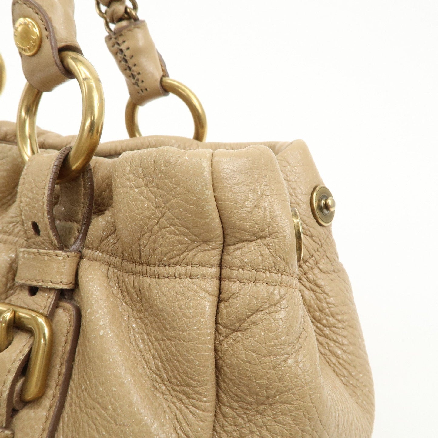 PRADA Leather Chain Shoulder Bag Beige  d