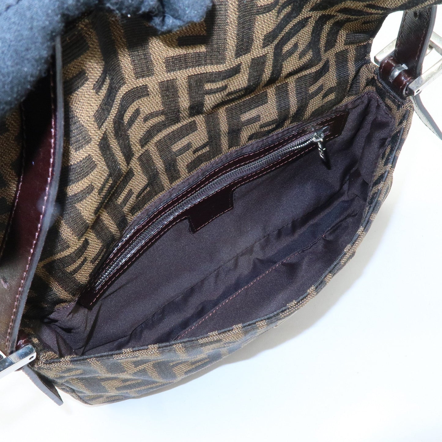 FENDI Mamma Baguette Zucca Canvas Leather Shoulder Bag 26424  d