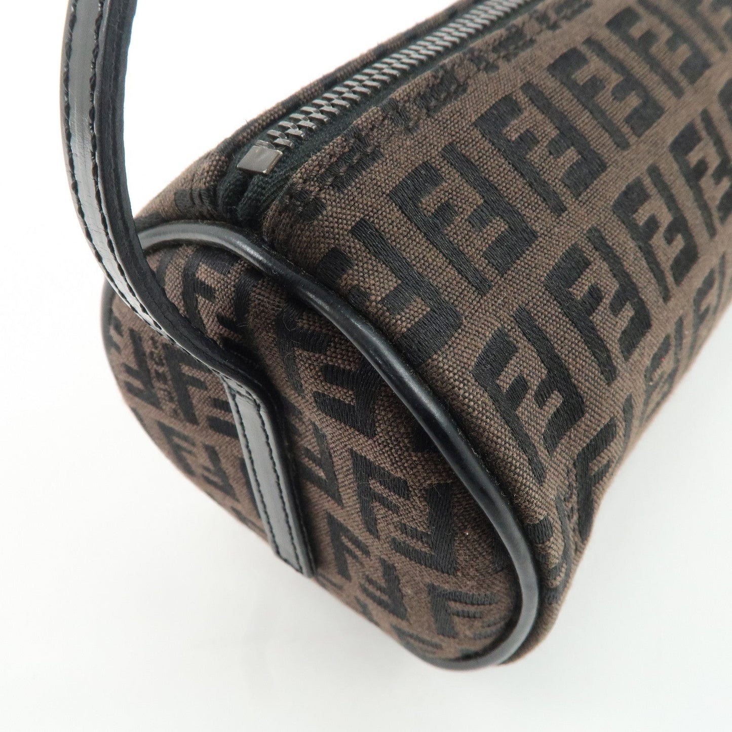 FENDI Zucchino Canvas Leather Pouch Hand Bag Black Brown 7N0016  d