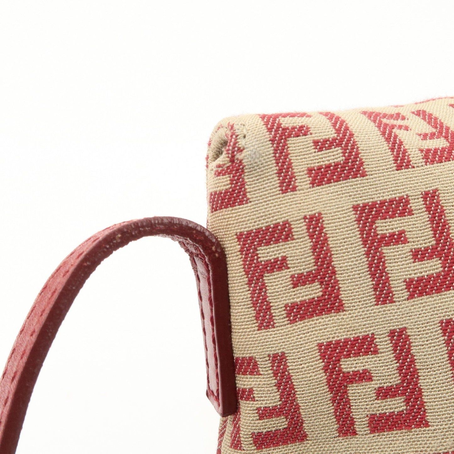 FENDI Zucchino Canvas Leather Shoulder Bag Beige Red 8BT075  d