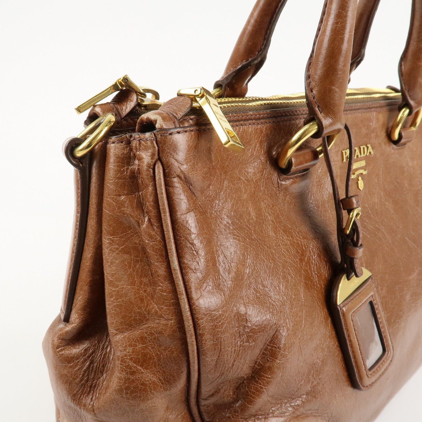 PRADA Leather 2Way Bag Shoulder Bag Hand Bag Brown  d
