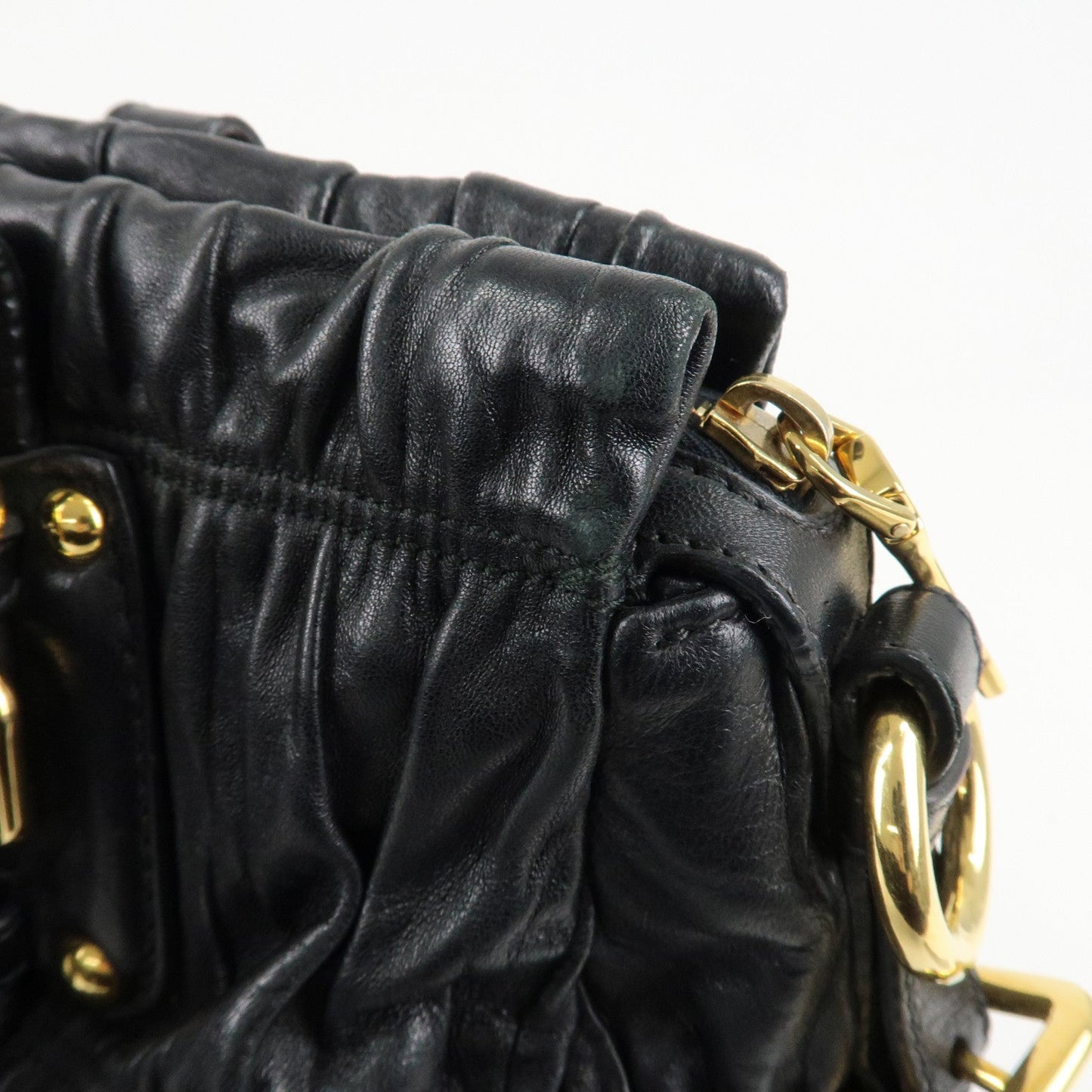 PRADA Leather 2way Bag Hand bag Black Gold Hardware  d