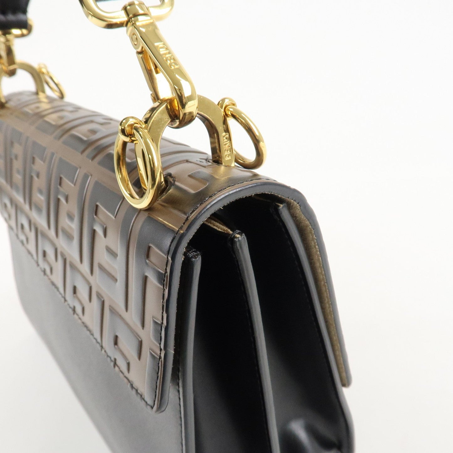 FENDI Zucca KAN I Leather 2Way Bag Hand Bag Brown Black 8BT283  d