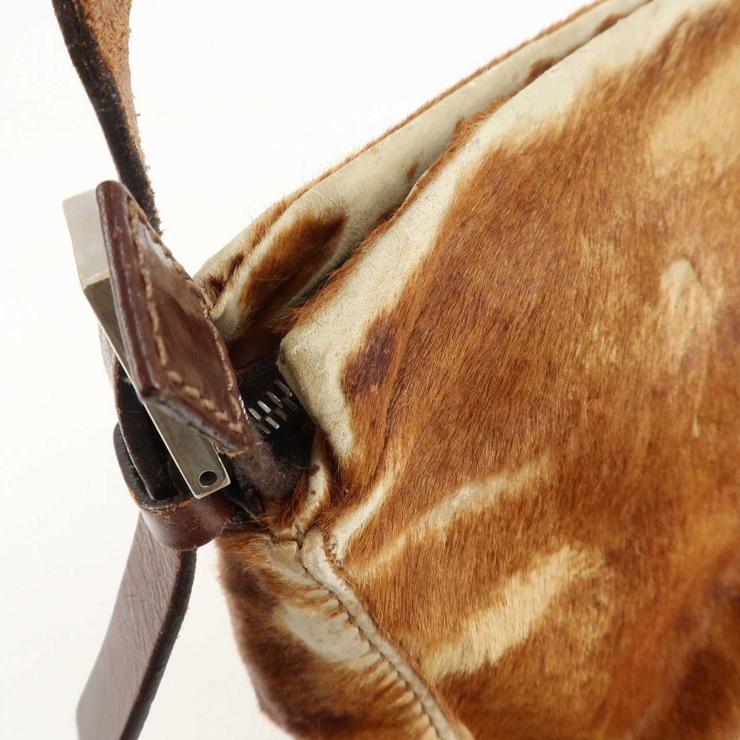 FENDI Unborn Calf Leather Shoulder Bag Brown Beige 26566  d