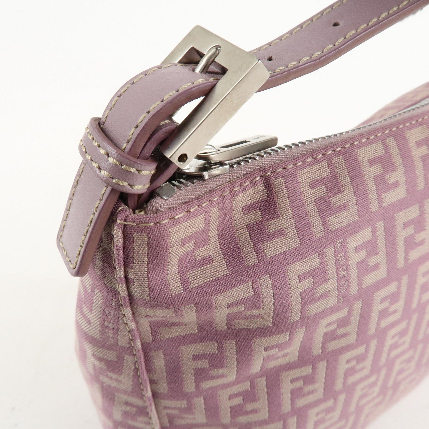 Auth FENDI  Zucchino Canvas Leather Hand Bag Pouch Purple Beige 8N0005  d F/S  d