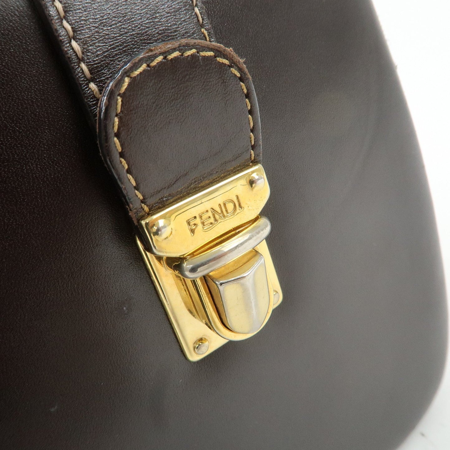 FENDI Zucca Canvas Leather Hand Bag Brown Black  d