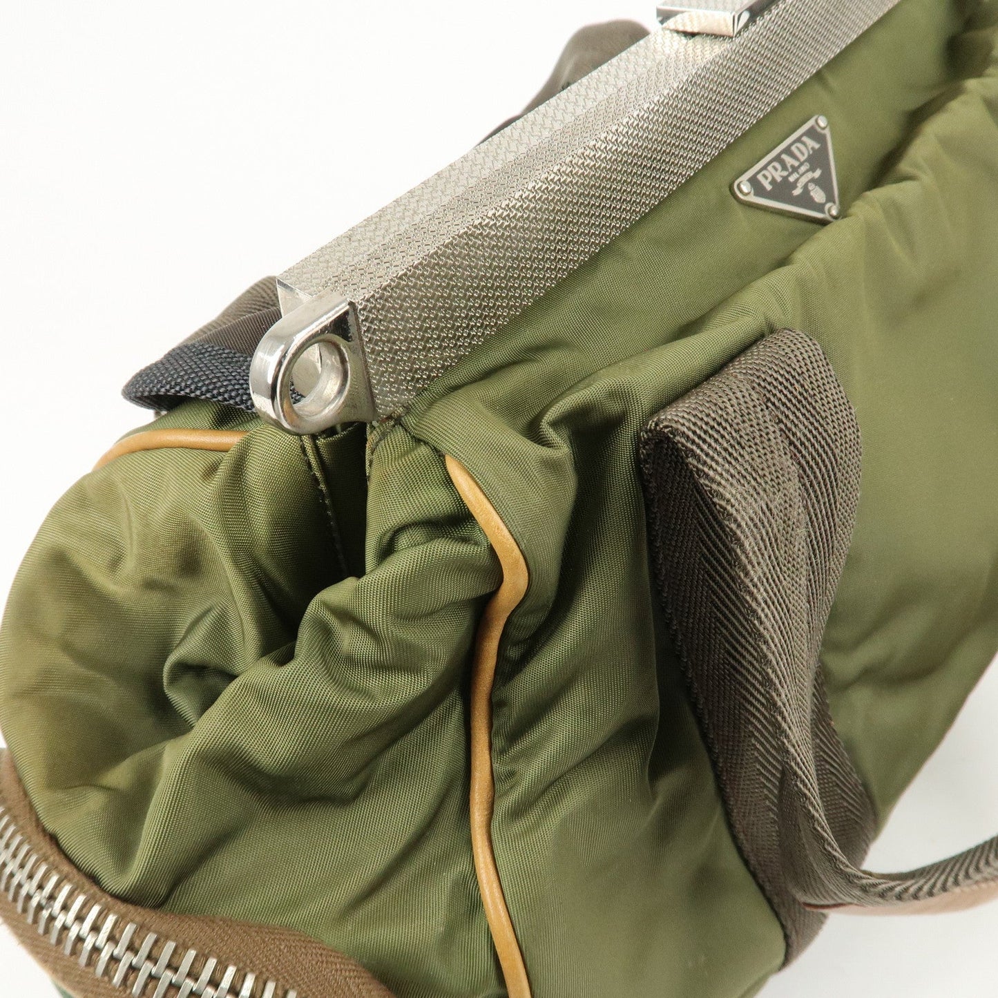 PRADA Nylon Leather Shoulder Bag Khaki Brown Green  d