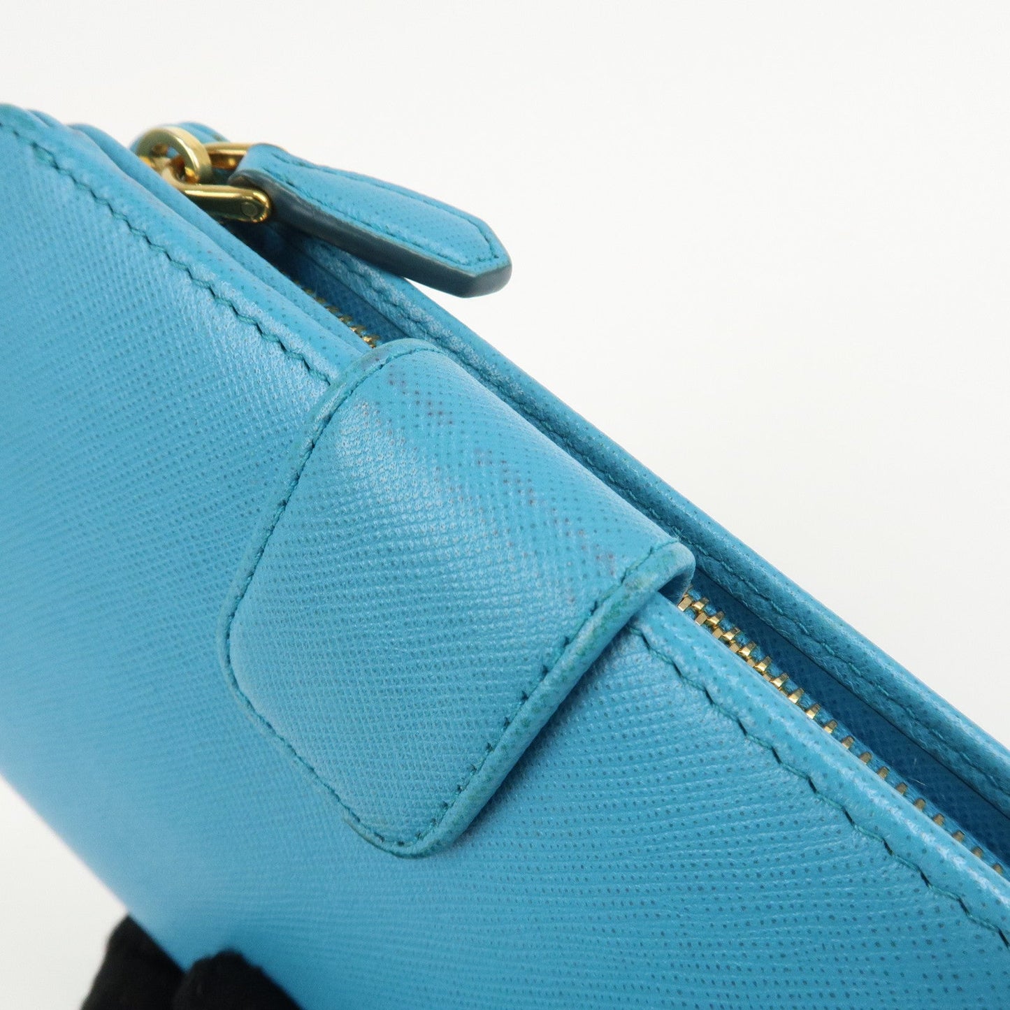 PRADA Logo Leather Bi-Fold Wallet Purse Light Blue 1ML225  d