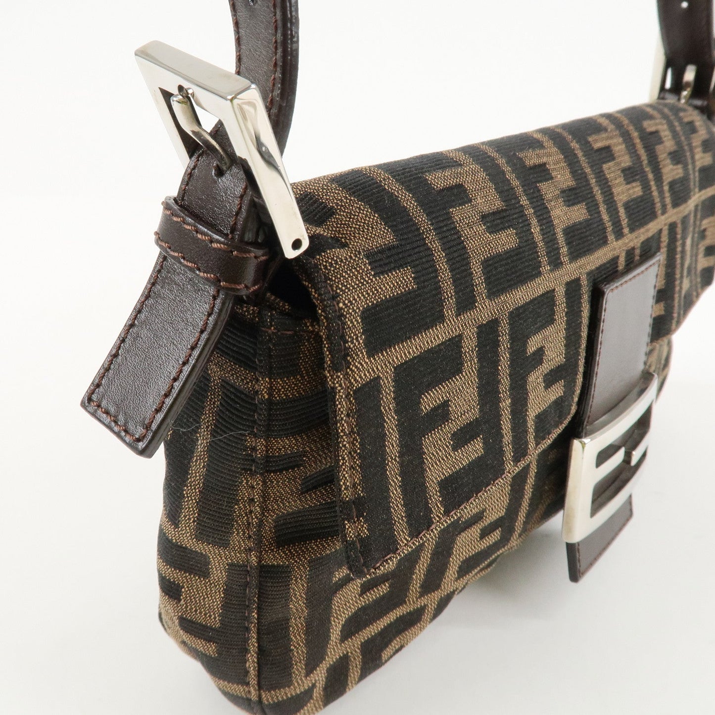 FENDI Mamma Baguette Zucca Canvas Shoulder Bag Brown Black 26424  d