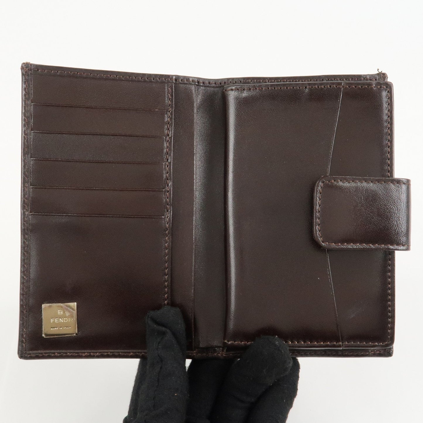 FENDI Zucca Canvas Leather Bifold Wallet Brown Black 1692  d