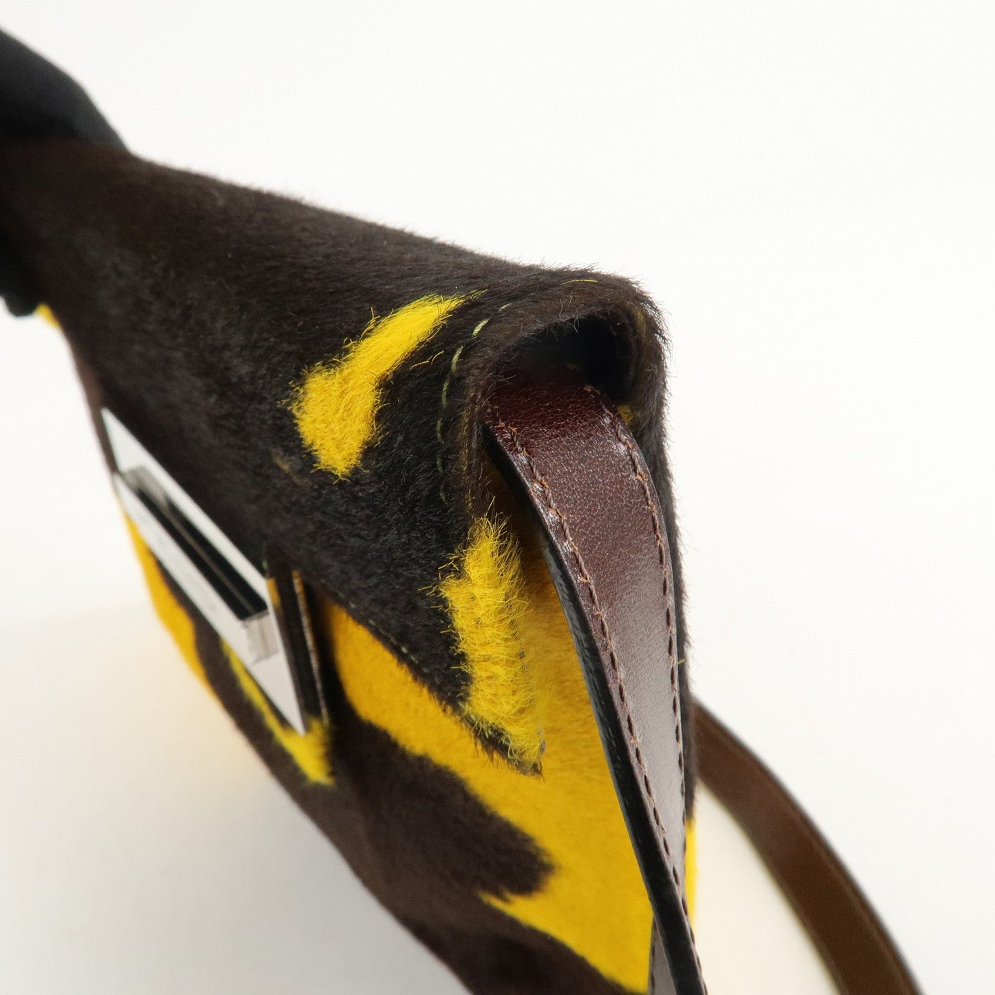 FENDI COW Unborn Calf Leather Shoulder Bag Yellow Brown  d