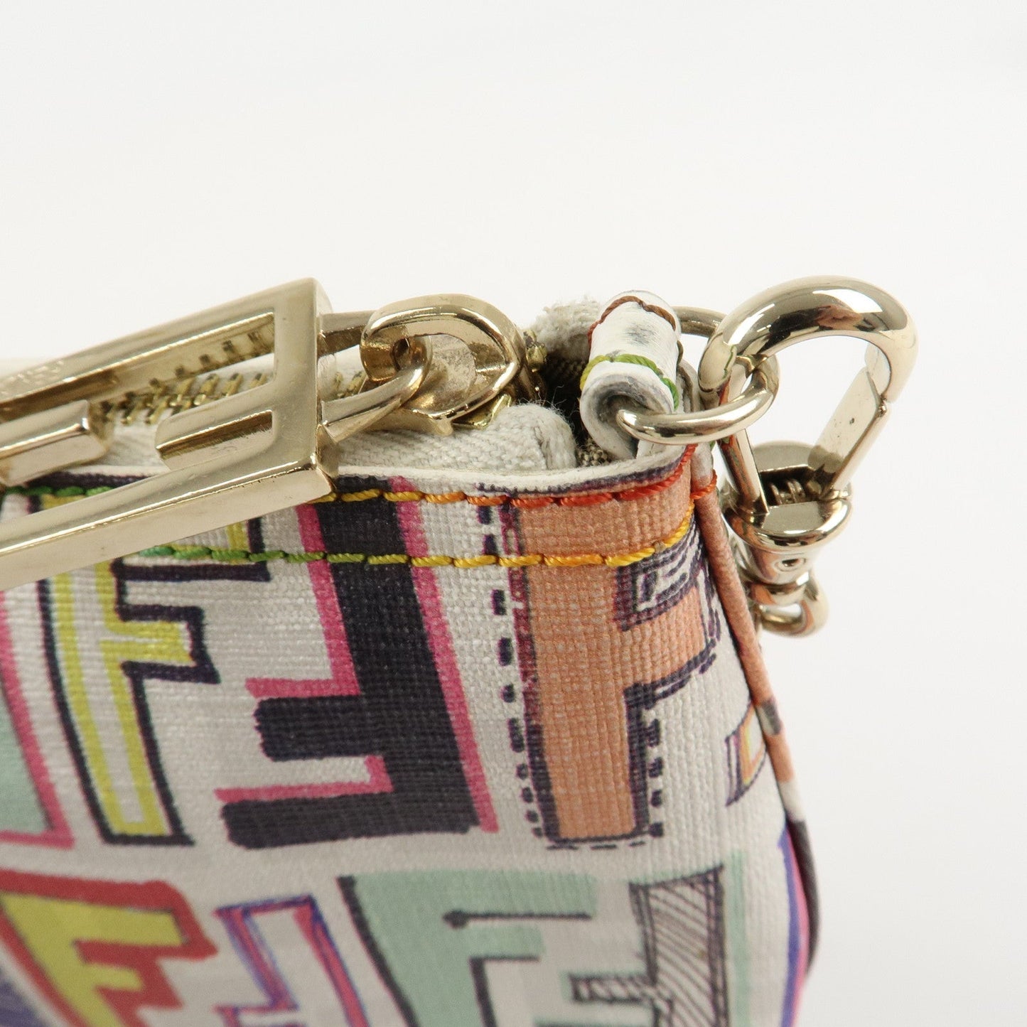 FENDI Zucca PVC Accessory Chain Pouch Multi Color Ivory 8BR592  d