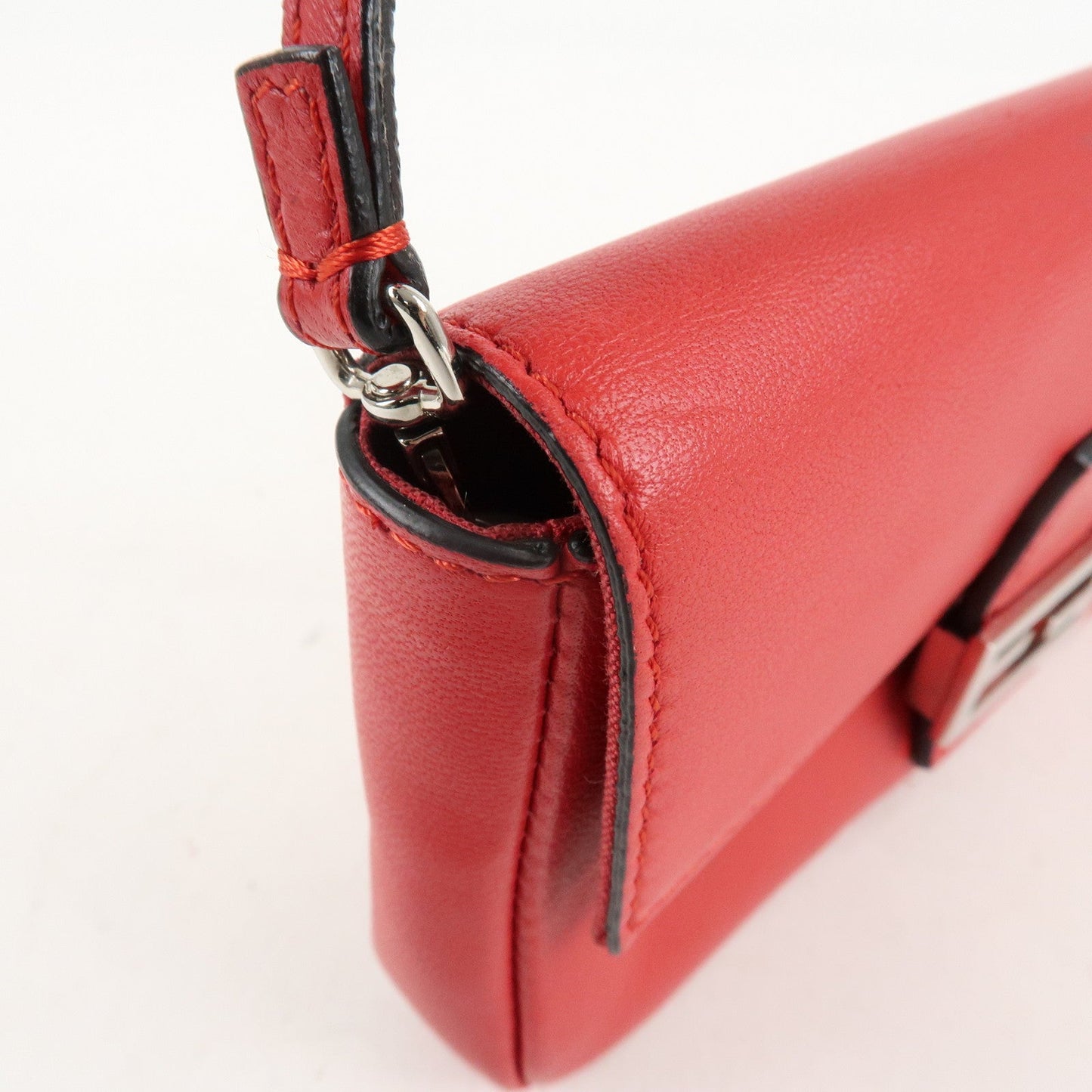 FENDI Micro Baguette Leather Shoulder Bag Red 8M0354  d
