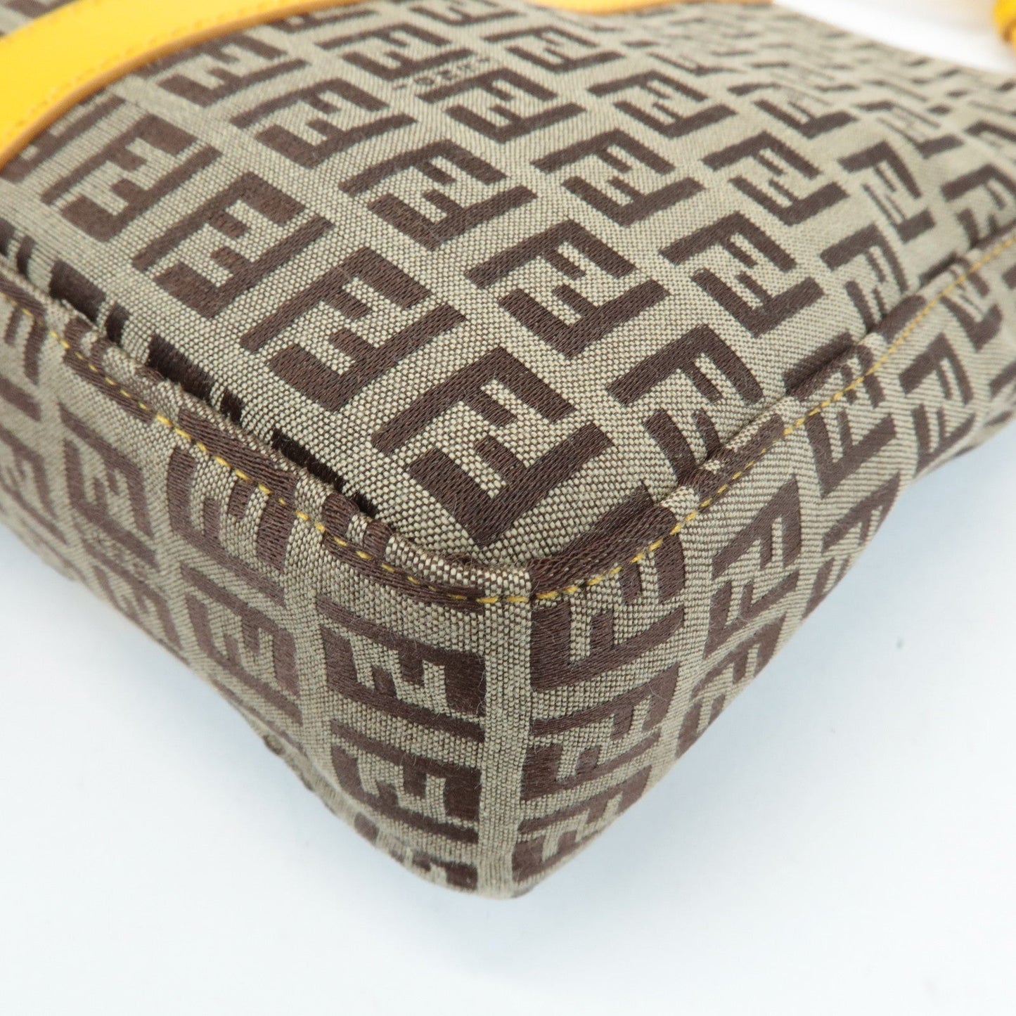 FENDI Zucchino Canvas Leather Shoulder Bag BrownYellow 8BT175  d