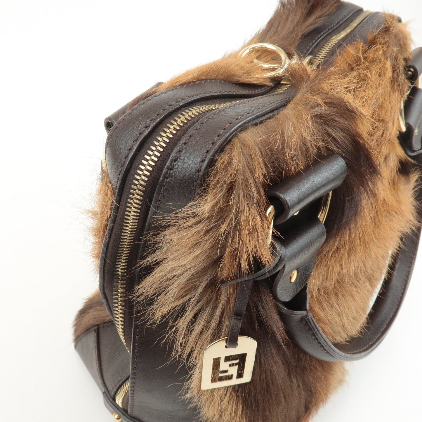 FENDI Unborn Calf Leather Hand Bag Shoulder Bag Brown 8BR286  d