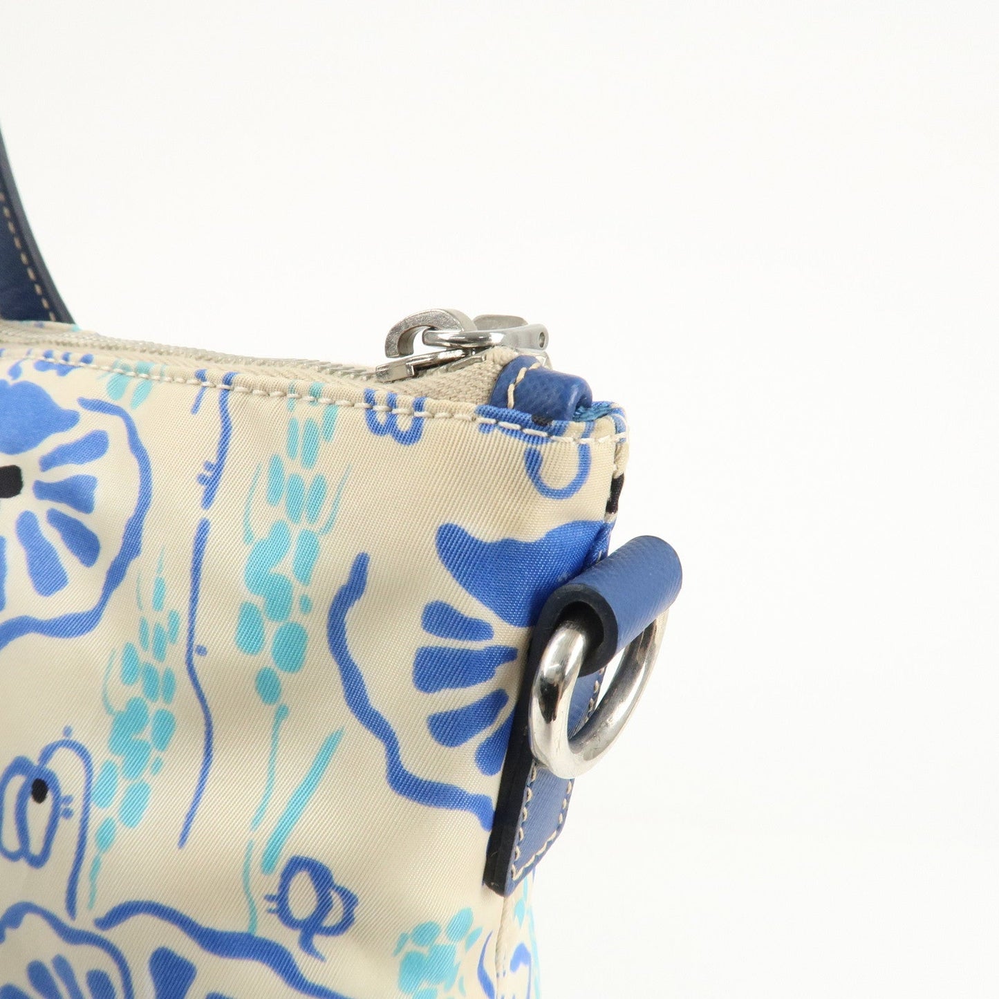 PRADA Nylon Leather 2Way Tote Bag White Blue  d
