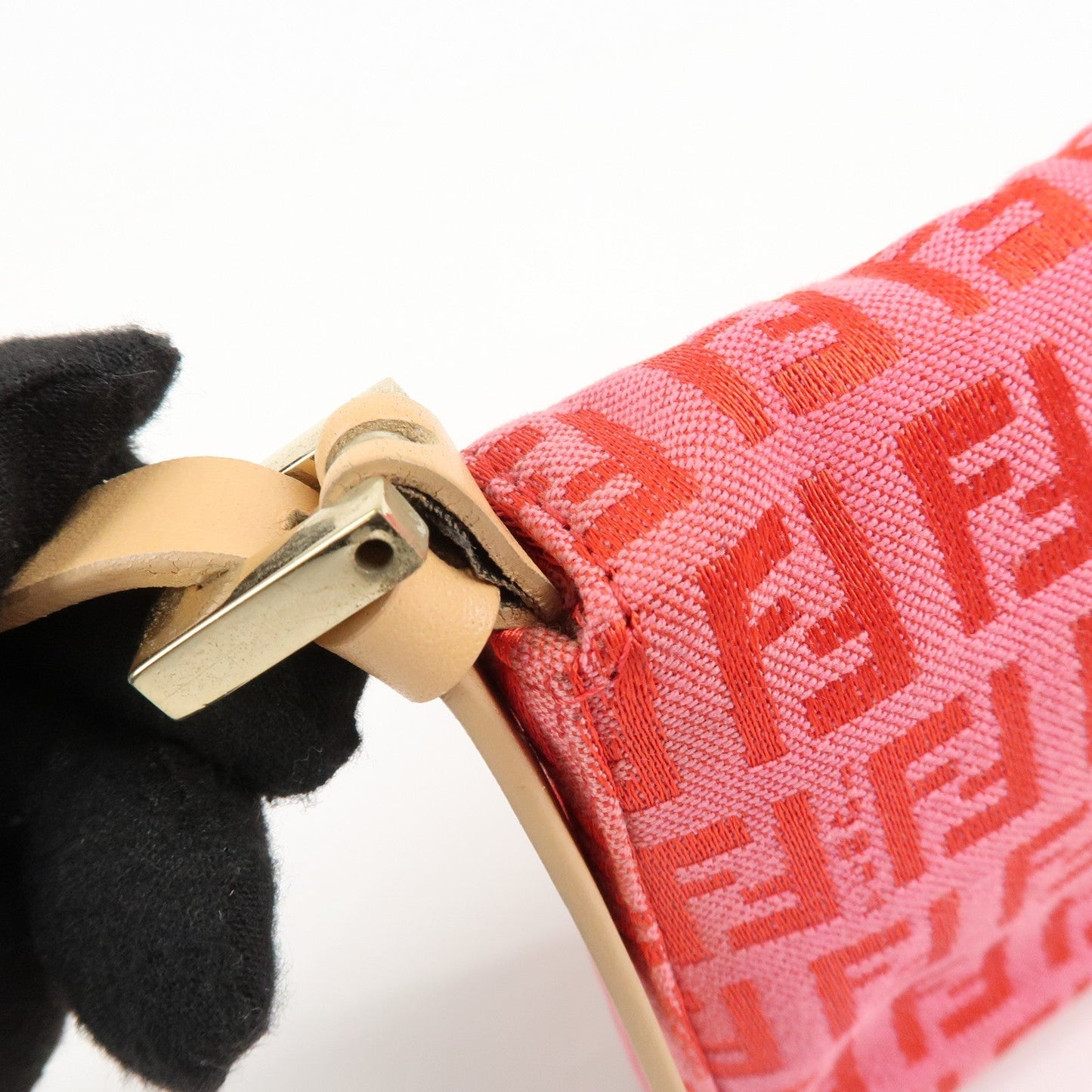 FENDI Mini Mamma Baguette Zucchino Canvas Leather Hand Bag  d