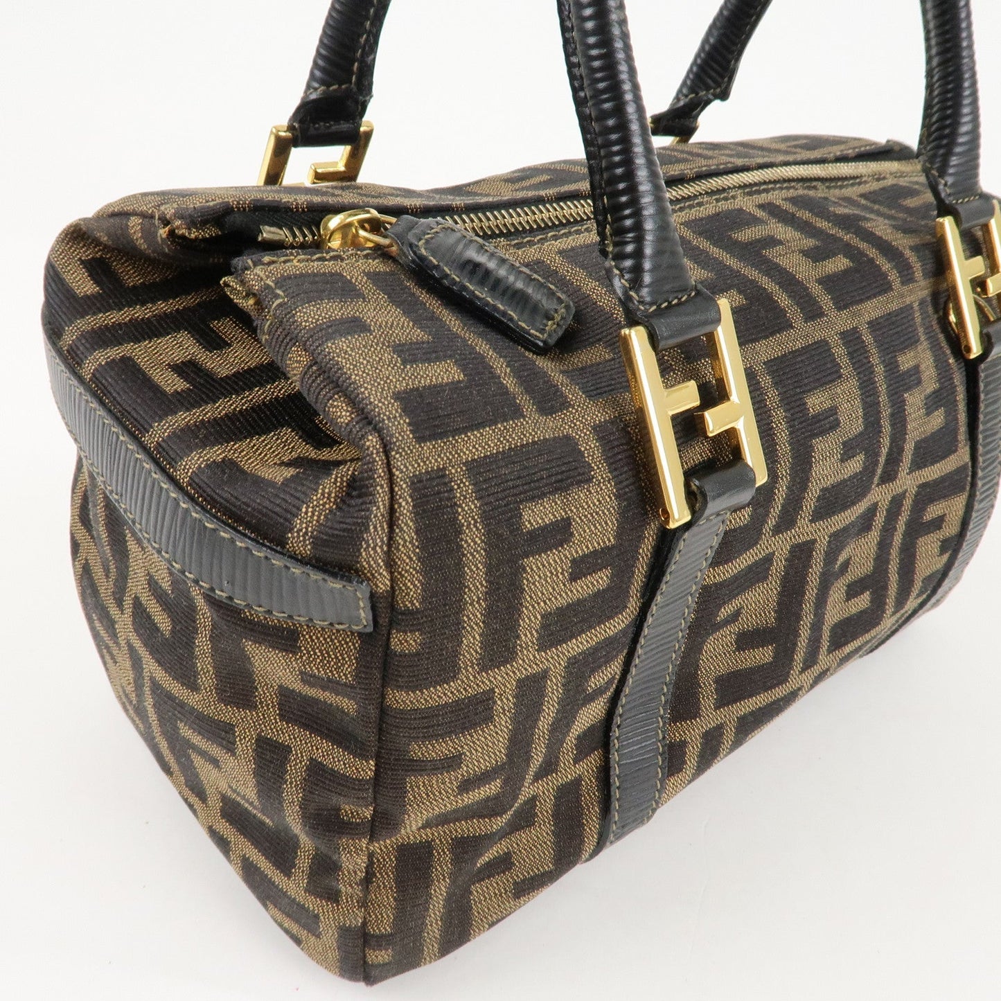 FENDI Zucca Canvas Leather 2WAY Bag Brown Black 261470  d