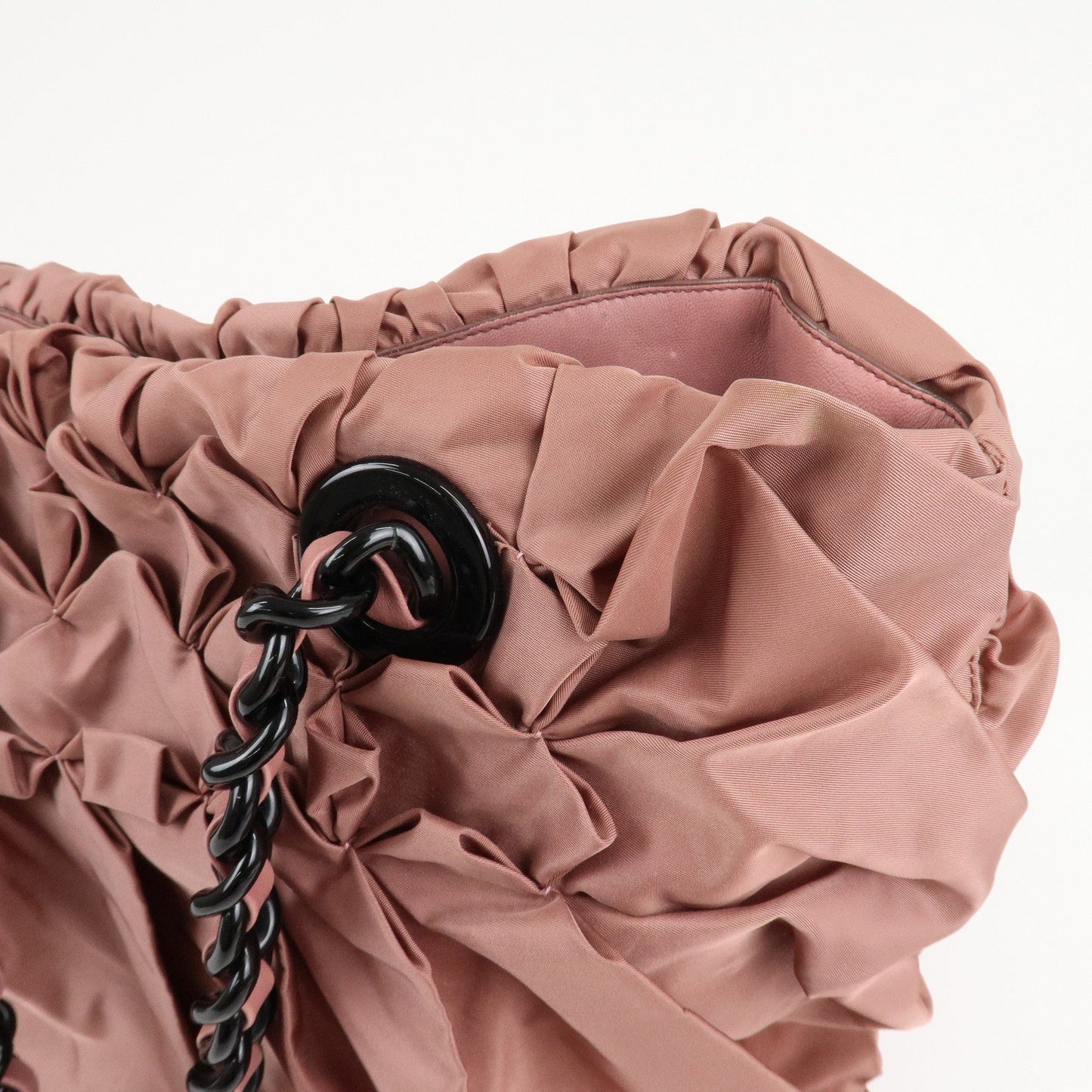 Prada Nylon Leather Gathered Chain Shoulder Tote Bag Pink Black  d