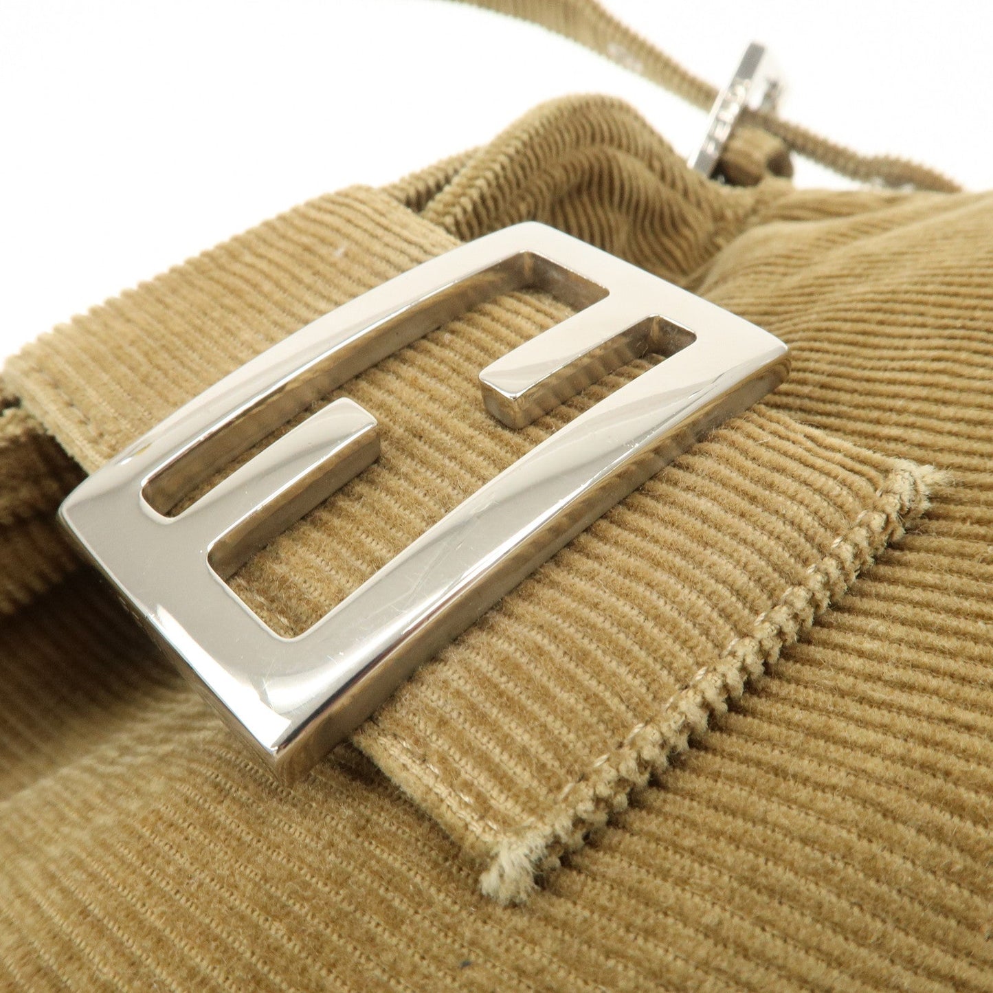 FENDI Mamma Baguette Corduroy Shoulder Bag Khaki 26725  d