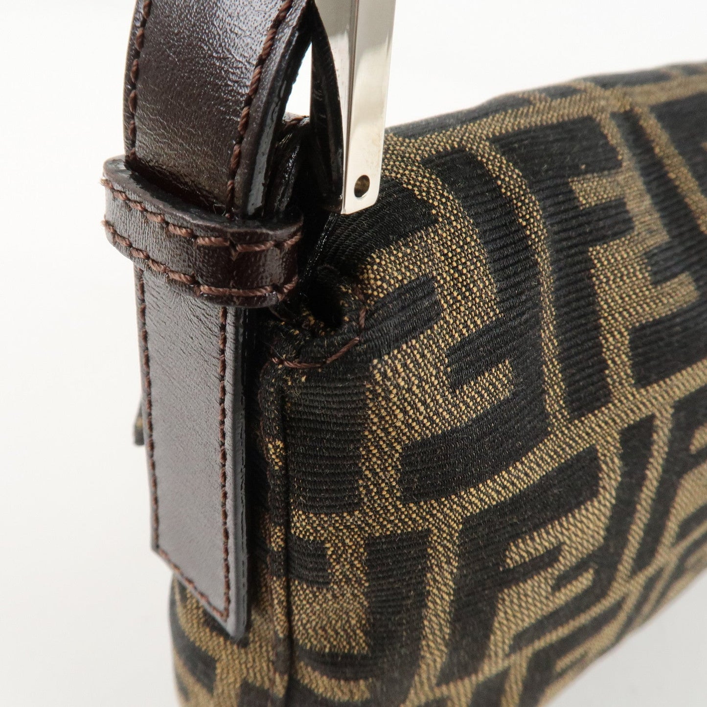 FENDI Mamma Baguette Zucca Canvas Shoulder Bag Brown Black 26424  d