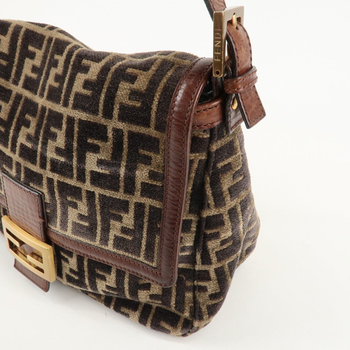 FENDI Mamma Baguette Zucca Pile Leather Shoulder Bag 8BR001  d