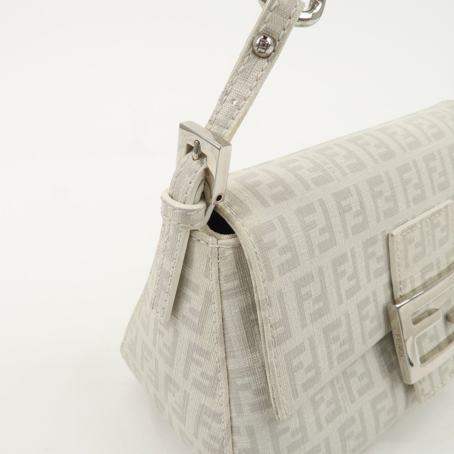 FENDI Mini Mamma Baguette Zucchino Canvas Leather Shoulder Bag  d