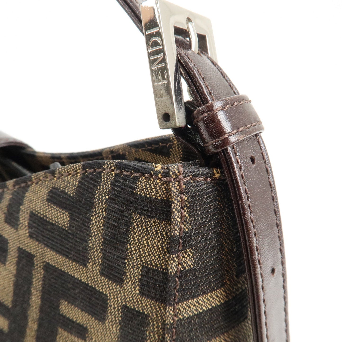 FENDI Zucca Canvas Leather Shoulder Bag Brown Black 9161150001  d