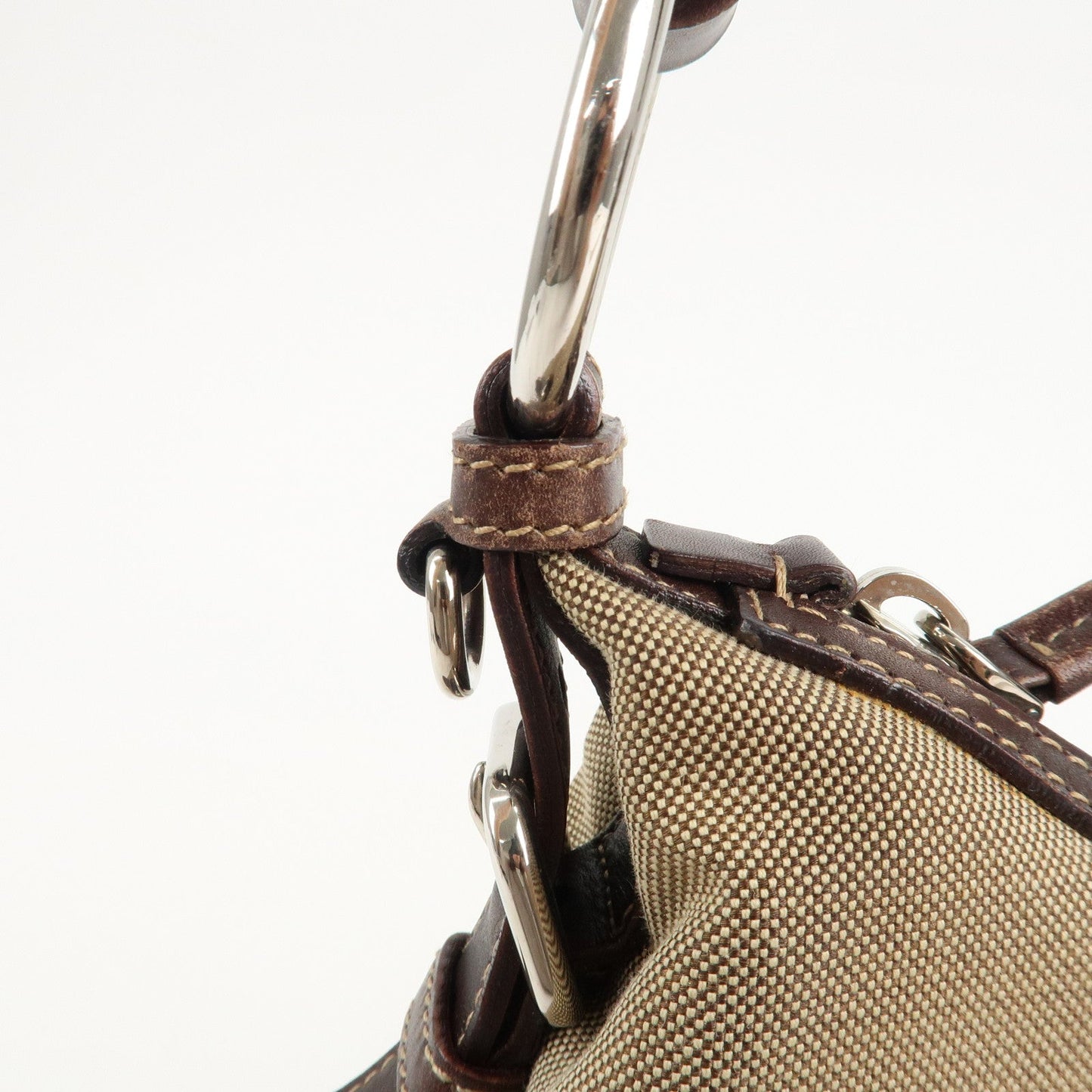 PRADA Logo Jacquard Leather Shoulder Bag Beige Brown  d