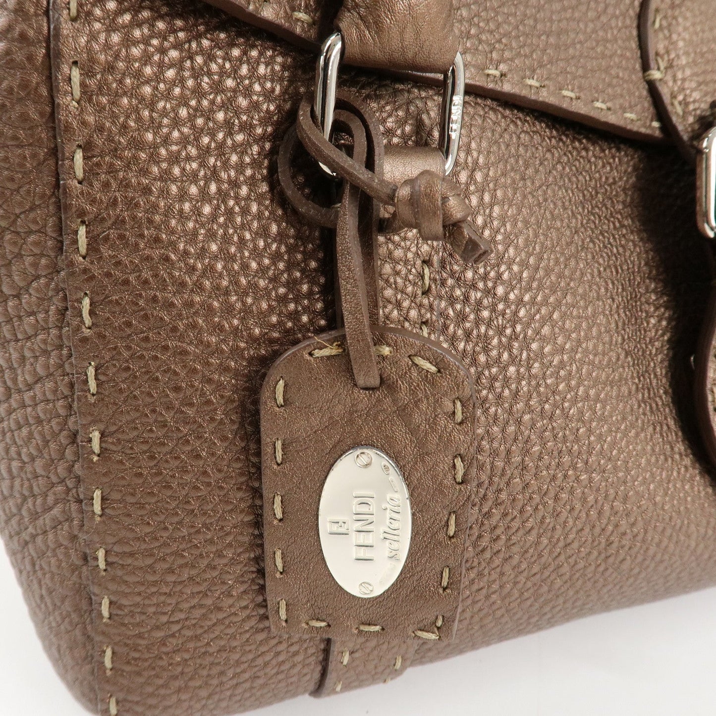 FENDI Selleria Leather Linda Hand Bag Brown 8BR547  d