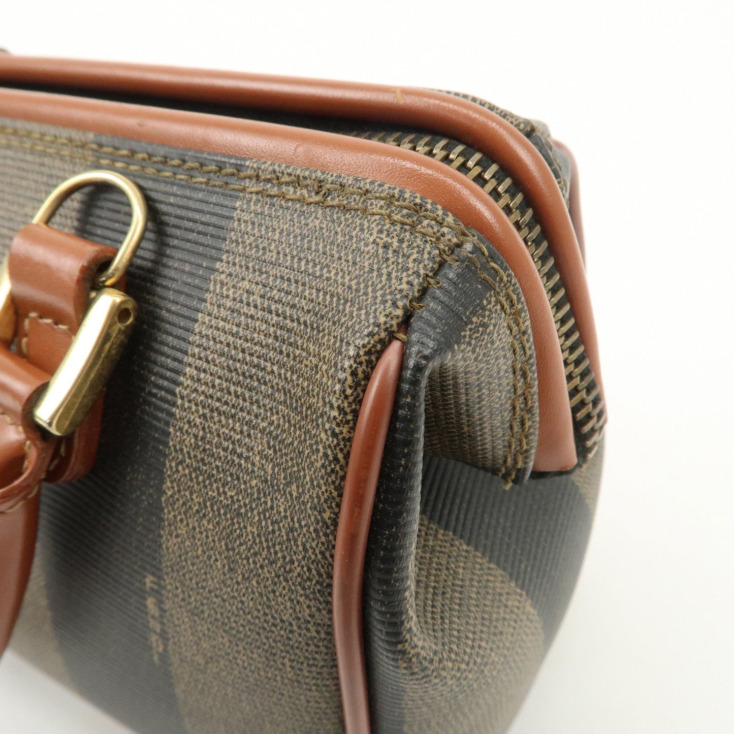 FENDI Pequin PVC Leather 2Way Mini Boston Bag Brown Black  d