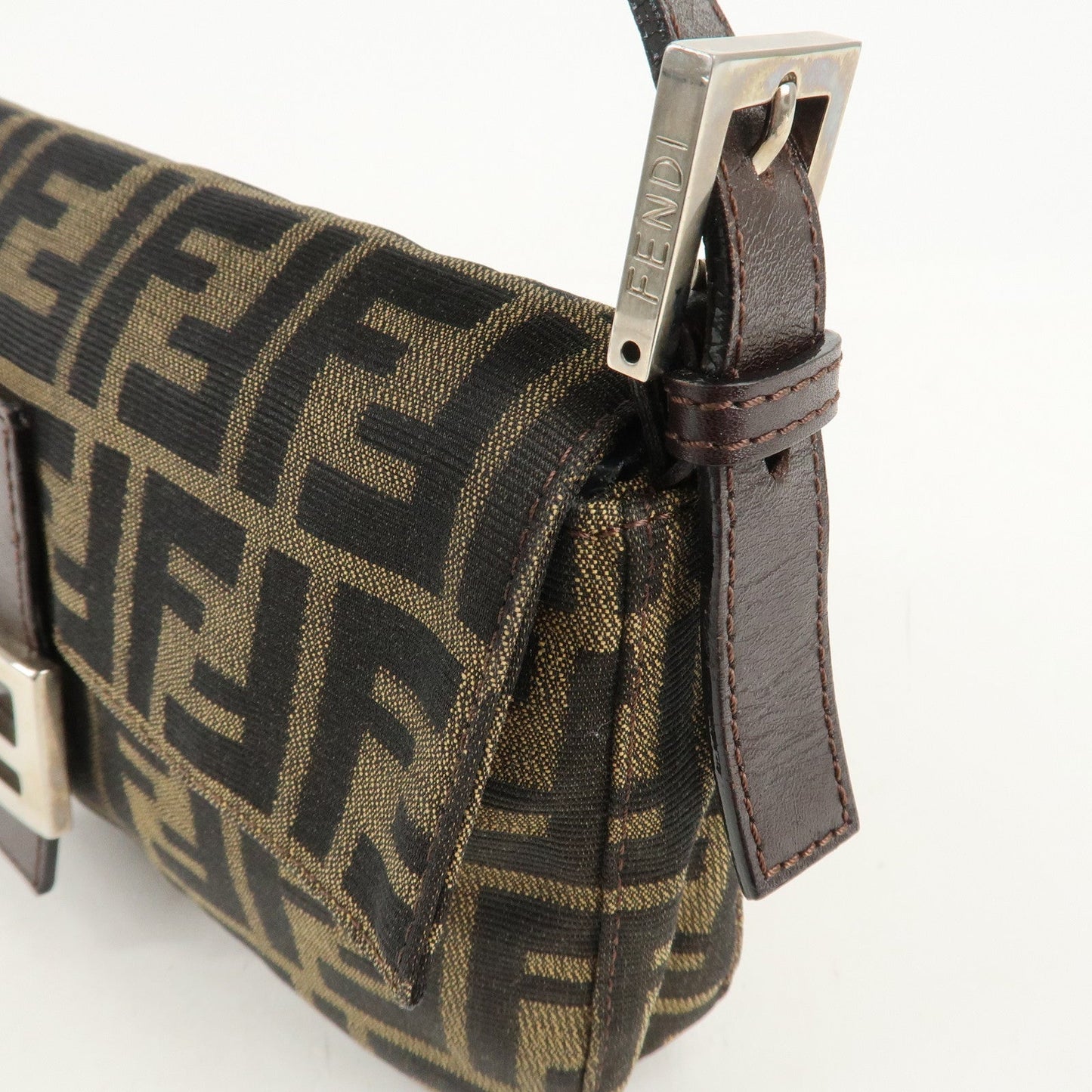 FENDI Zucca Mamma Buguette Canvas Shoulder Bag Brown Black 26424  d