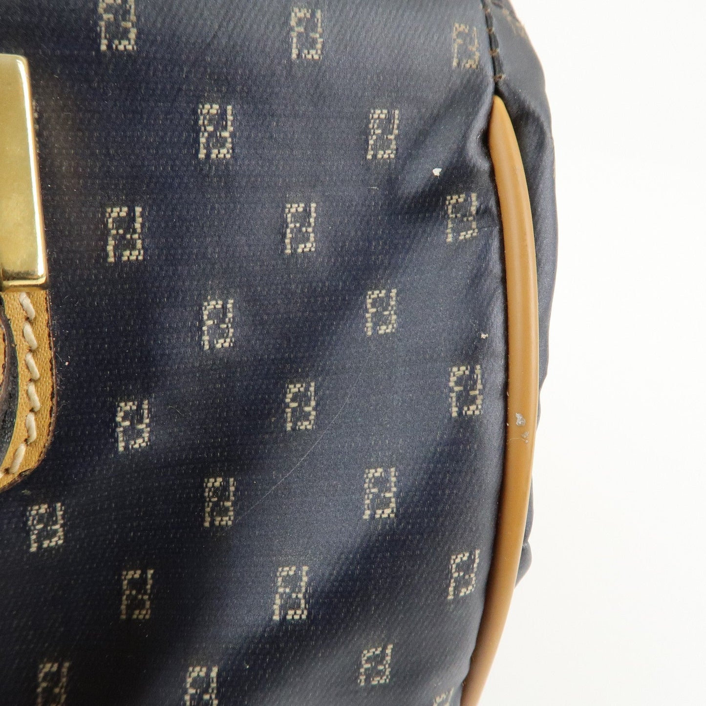 FENDI PVC Leather 2Way Bag Hand Bag Navy Brown  d