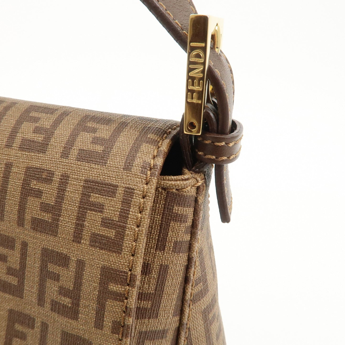 FENDI Mamma Baguette Zucchino Canvas PVC Leather Shoulder Bag  d