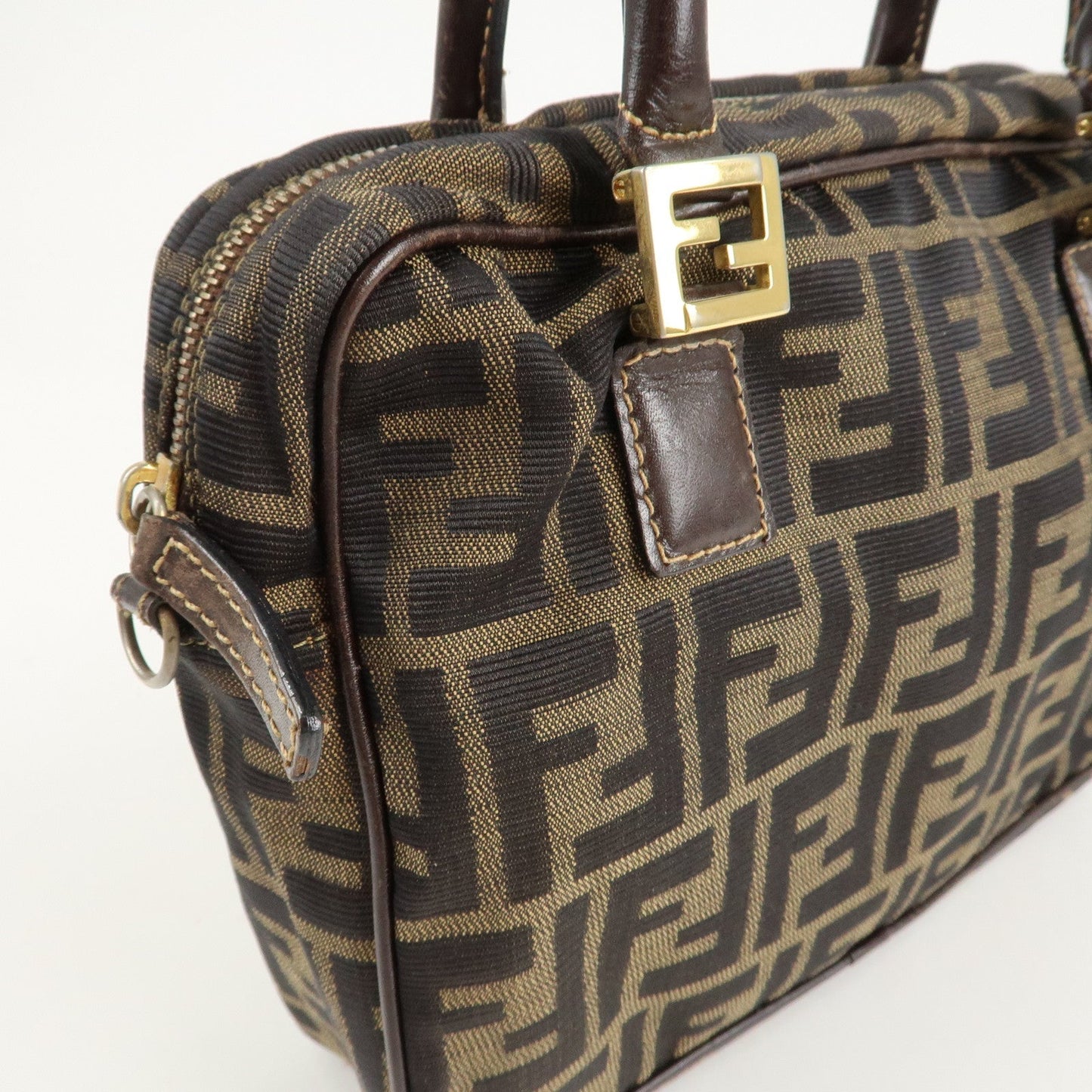 FENDI Zucca Canvas Leather 2Way Shoulder Hand Bag Brown Black  d
