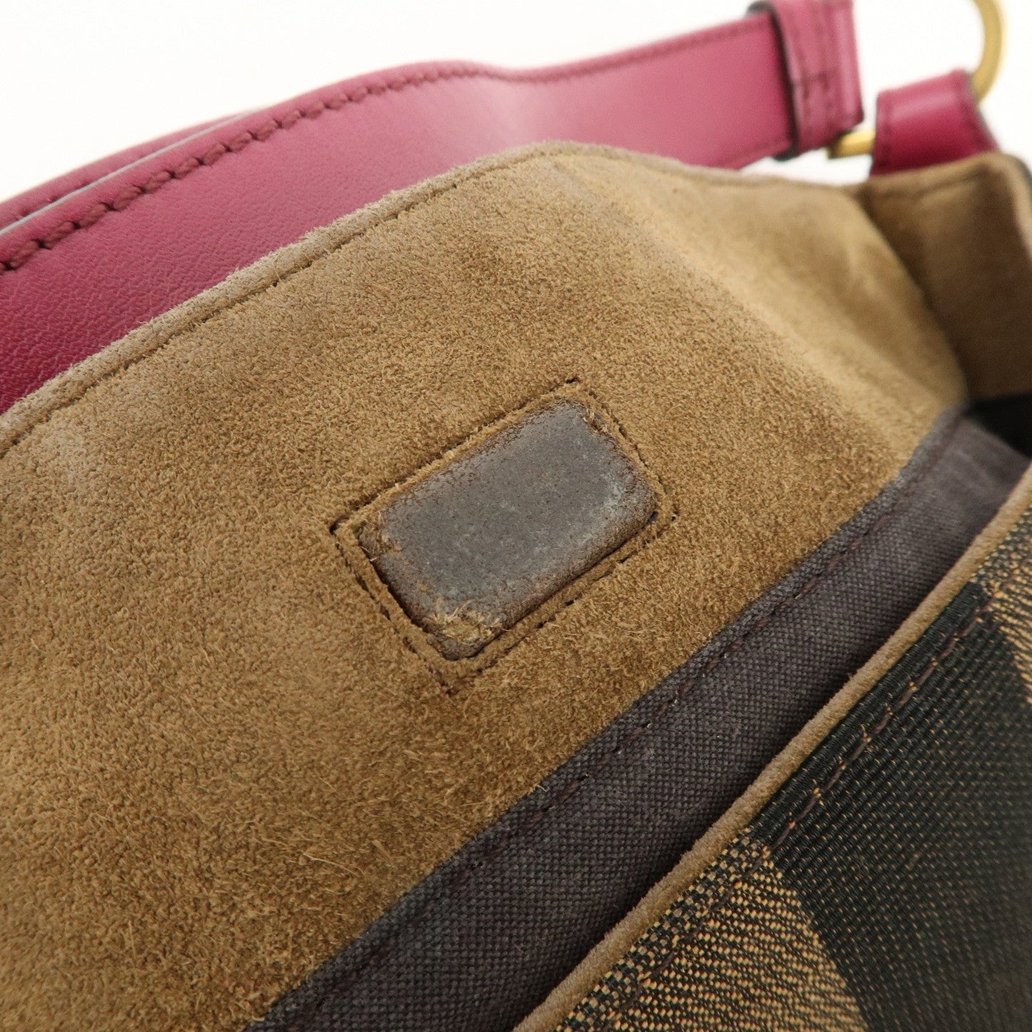 FENDI Pequin Canvas Leather Shoulder Bag Black Brown Pink 8BR669  d