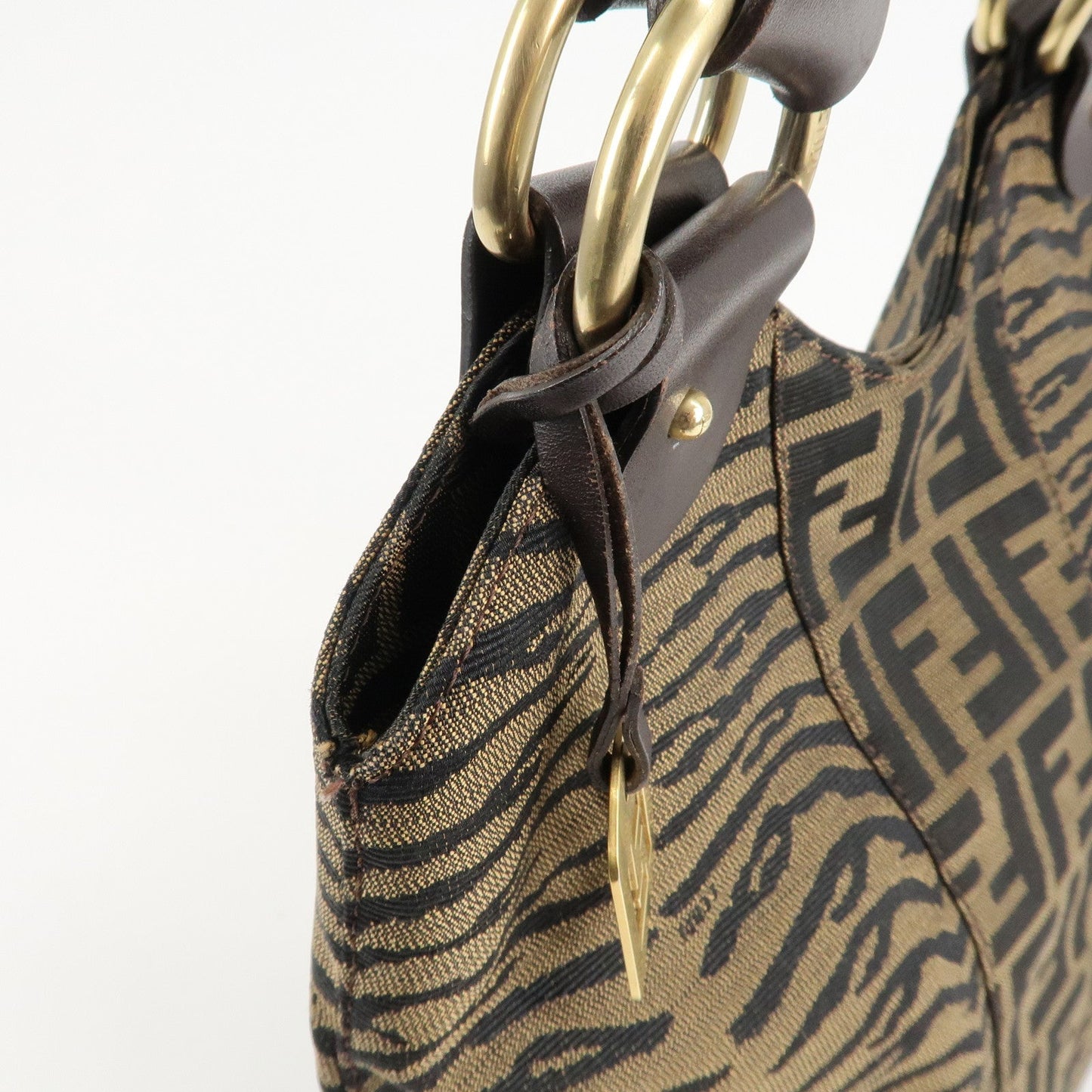 FENDI Zucca Canvas Leather Tote Bag Hand Bag 8BR284 Brown Black  d