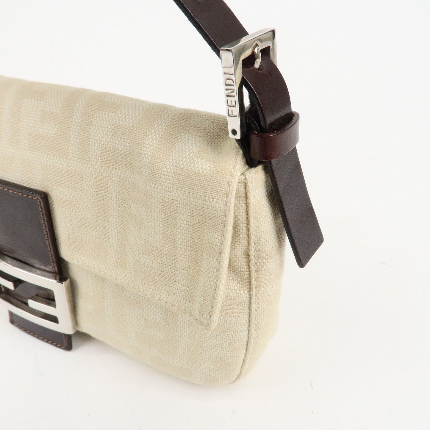 FENDI Mamma Baguette Zucca Canvas Shoulder Bag Beige White 26424  d